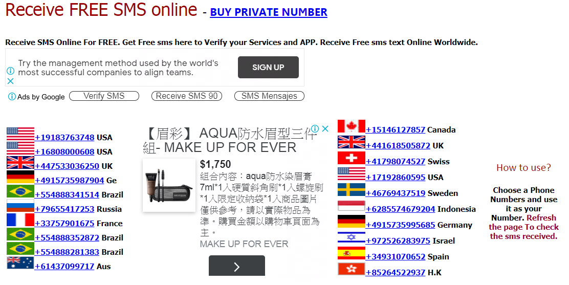 Receive FREE SMS online